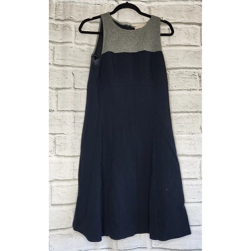 Ann Taylor LOFT Dress Sz 8 Navy Blue Gray Color Block A Line Empire Stretch Work